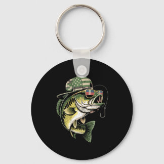 Teens boy camo bass fishing american flag fishing keychain