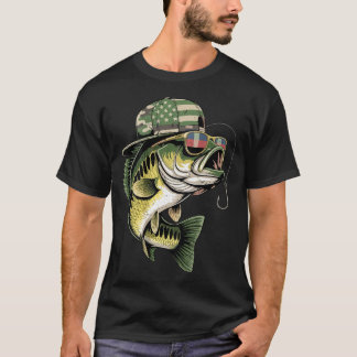 Teens boy camo bass fishing american flag fishing T-Shirt