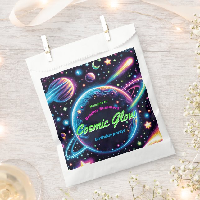 Teens Cosmic Glow Space Themed Birthday Party Favor Bag (Clipped)