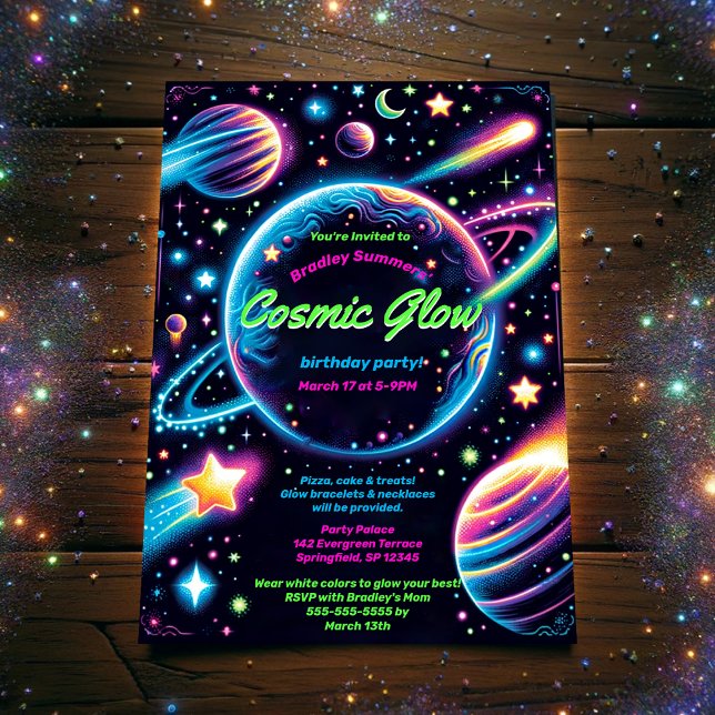 Teens Cosmic Glow Space Themed Birthday Party Invitation (Creator Uploaded)