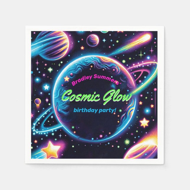 Teens Cosmic Glow Space Themed Birthday Party Napkins (Front)