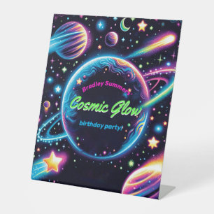 Teens Cosmic Glow Space Themed Birthday Party Pedestal Sign