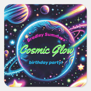 Teens Cosmic Glow Space Themed Birthday Party Square Sticker