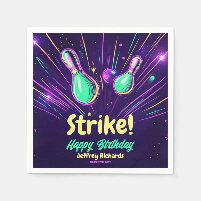 Teens Glow in the Dark Bowling Birthday Party  Napkins (Front)