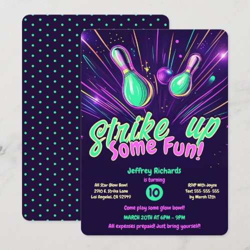 Teens Glow in the Dark Bowling Party Invitation