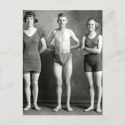 Teens in swimwear vintage photo postcard