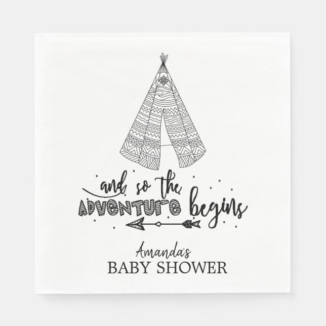Teepee Adventure Begins Baby Shower Paper Napkins (Front)