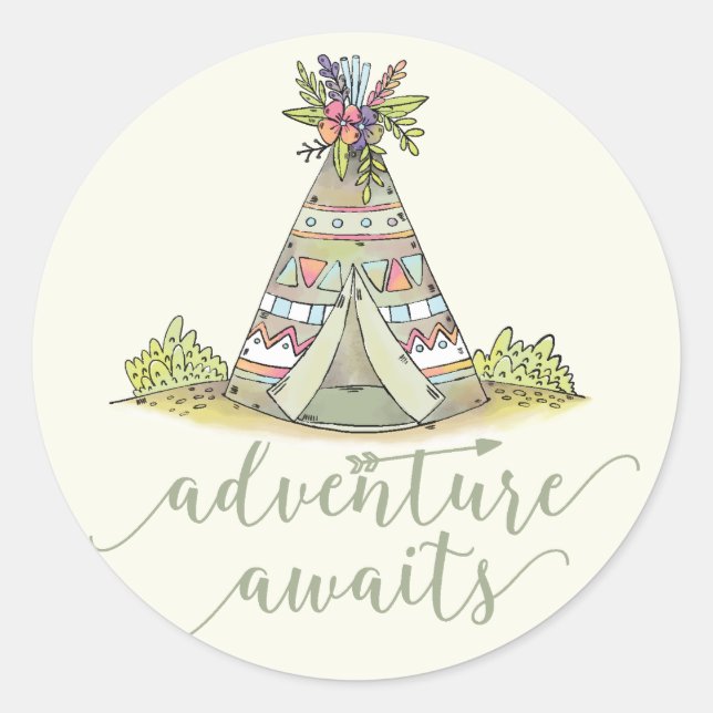 Teepee Adventure Begins Favor Sticker (Front)