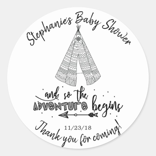 Teepee Adventure Boys Baby Shower Favor Sticker (Front)