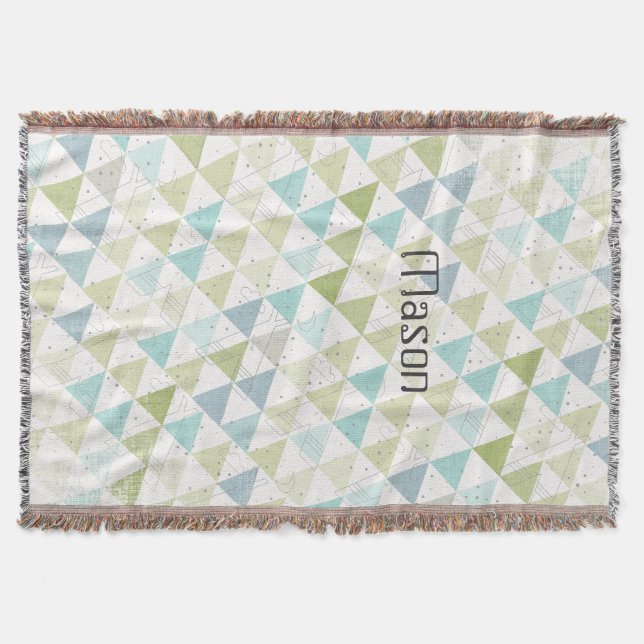 Teepee Aqua Green and Gray Moon Clouds Lodge Boys Throw Blanket (Front)