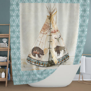 Teepee Bear Tribal Plains Indian Native Vintage Shower Curtain
