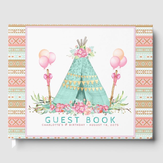 Teepee Birthday Party Guest Book (Front)