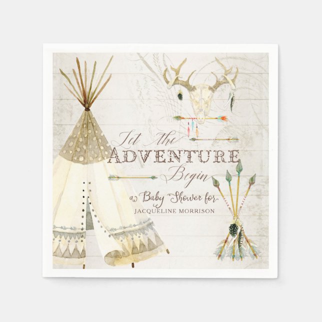 Teepee Boho Tribal Deer Antler Boy Baby Shower Napkins (Front)