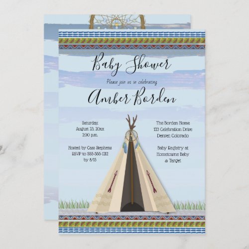 TeePee Dreamcatcher Tribal Theme Boy Baby Shower Invitation