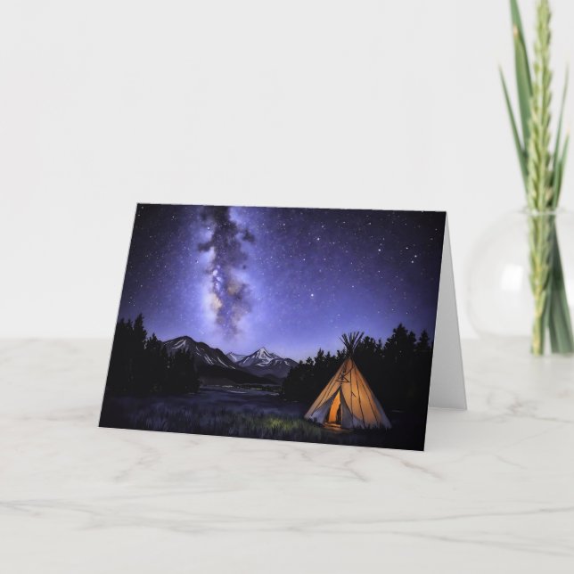 Teepee Dreaming Watercolor Milky Way Card (Front)