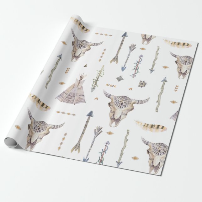 Teepee Feather Arrow Skull Native American Paper (Unrolled)