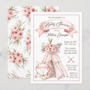 TeePee Fox Girl Tribal Baby Shower Invitations