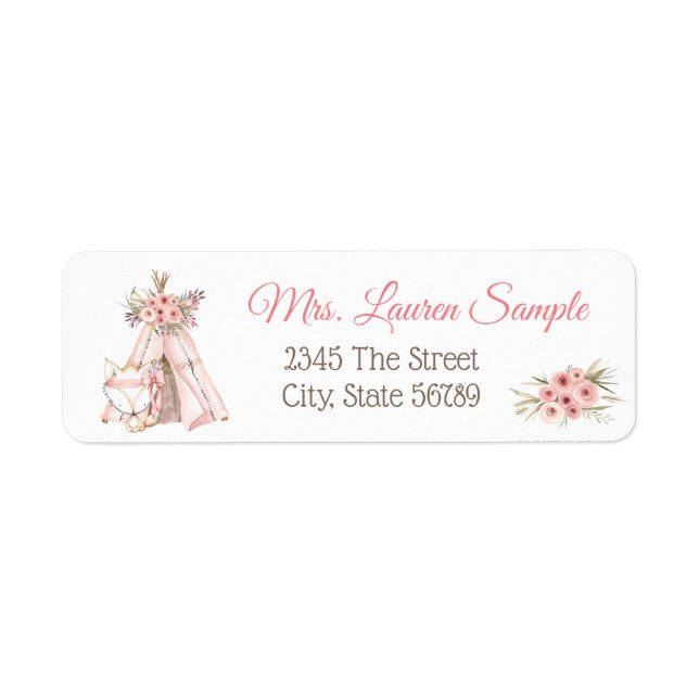 TeePee Fox Tribal Baby Shower Return Address Label (Front)