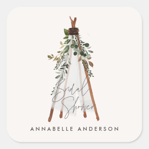 Teepee modern foliage bohemian backyard stylish square sticker