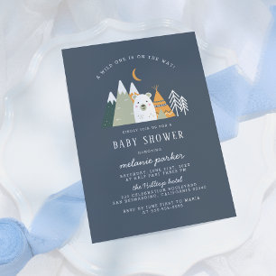 Teepee & Mountains Wild One Bear Baby Shower Invitation