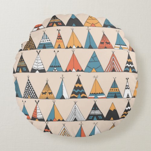 Teepee pattern Wigwam native american summer tent Round Pillow