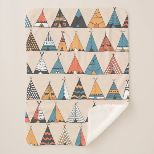 Teepee pattern Wigwam native american summer tent Sherpa Blanket