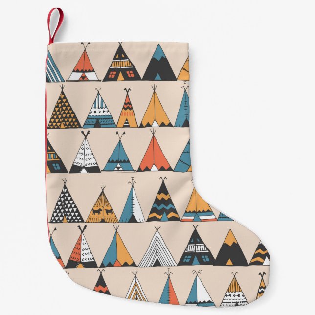 Teepee pattern. Wigwam native american summer tent Small Christmas Stocking (Front)