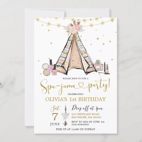 Teepee Pink Floral Girl Spa_Jama Party Invitation