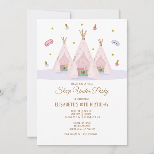 Teepee Sleep under Birthday Party Invitation (Front)