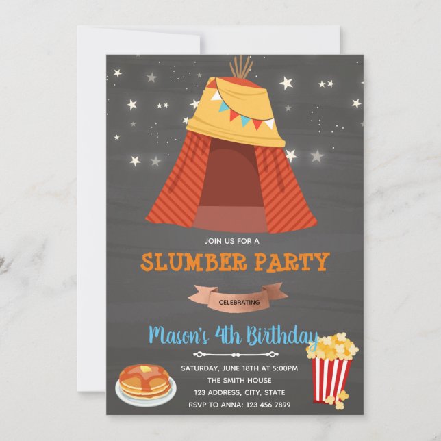 Teepee sleepover boy invitation (Front)