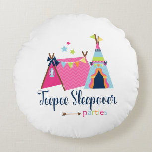 Teepee Sleepover Parties Round Pillow