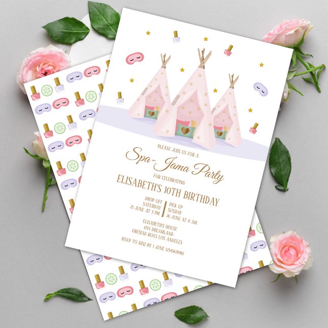 Teepee Spa Birthday Party Invitation (Tee Pee Spa-Jama Party)