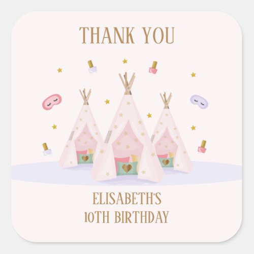 Teepee Spa Birthday Party Square Sticker
