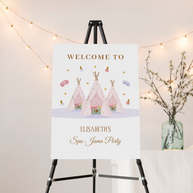 Teepee Spa Birthday Party Welcome Sign (In Situ (Stand))