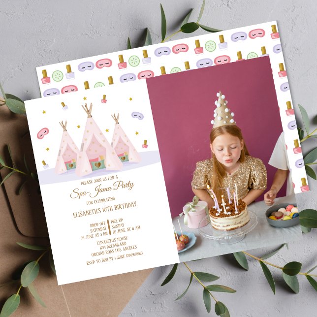 Teepee Spa Birthday Photo Party Invitation (Teepee Spa-Jama Birthday Photo Party)