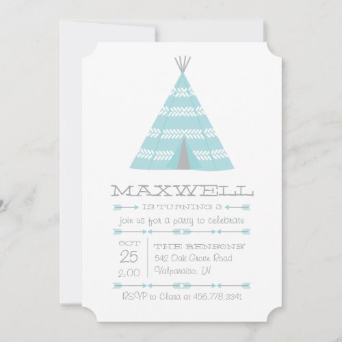 TeePee Tent Birthday Party Invite for Boy
