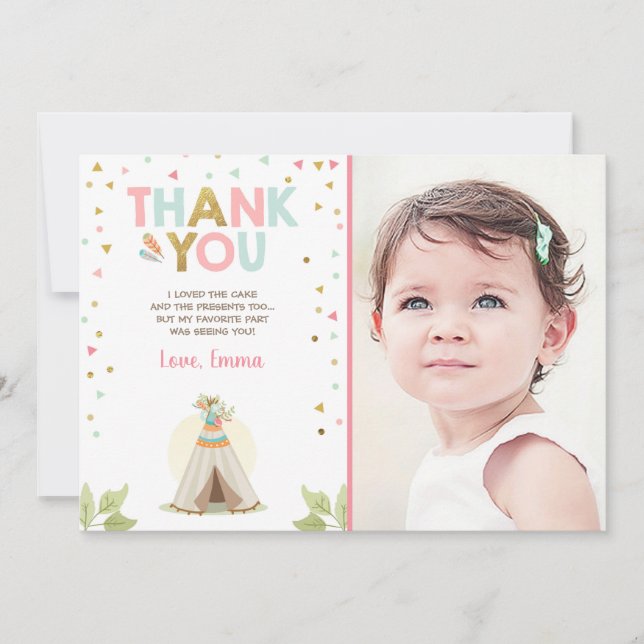 Teepee Tribal Boho Thank You Card Girl Pink (Front)