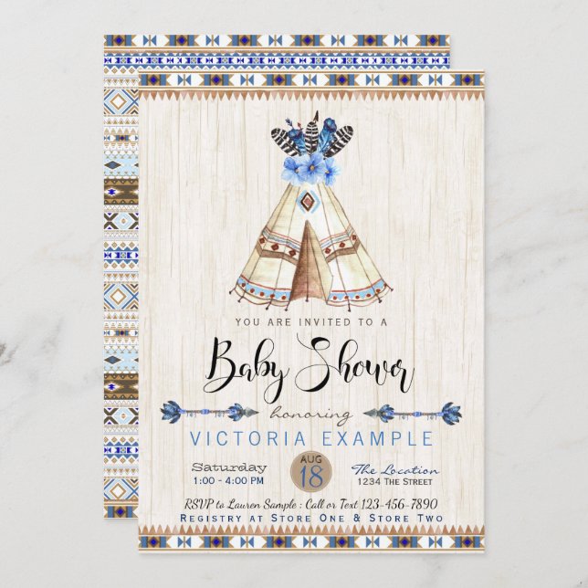 Teepee Tribal Boys Baby Shower Invitations (Front/Back)
