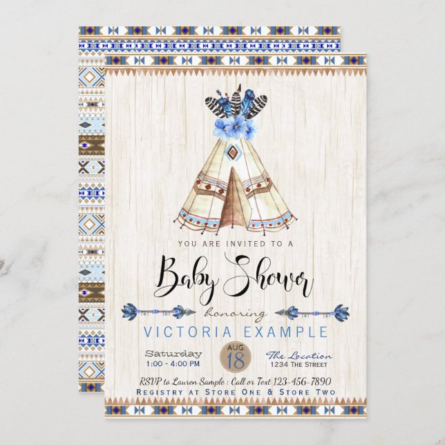 Teepee Tribal Boys Baby Shower Invitations (Front/Back)