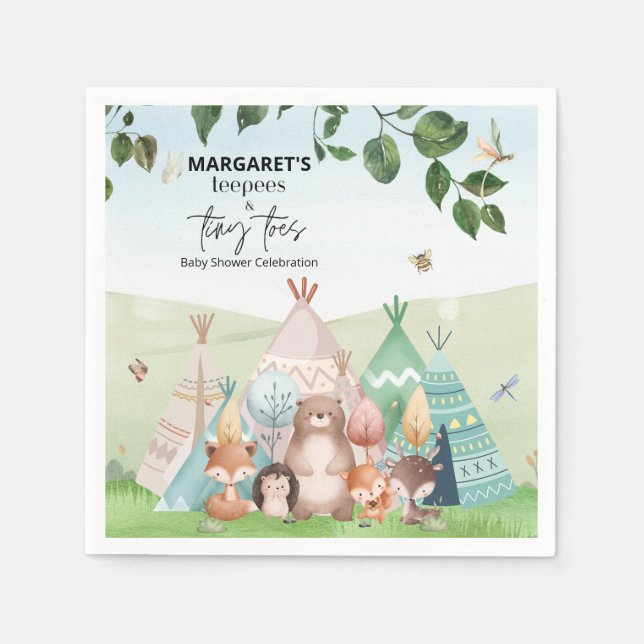 Teepees and Tiny Toes Paper Napkins (Front)