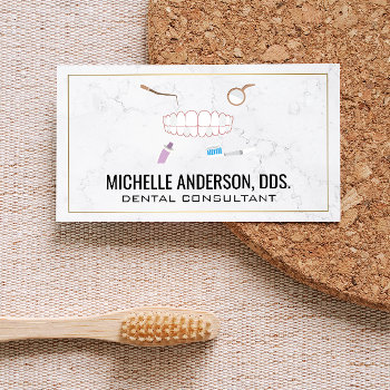Teeth And Dental Tools | Marble Business Card by lovely_businesscards at Zazzle