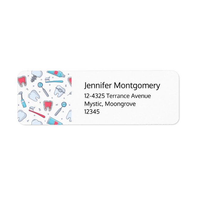 Teeth and Tools Dental Pattern Address Label (Front)