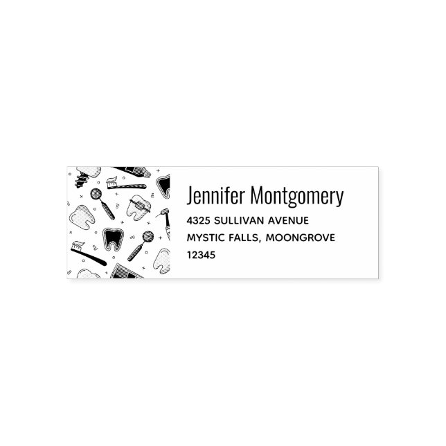 Teeth and Tools Dental Pattern Address Self-inking Stamp (Design)