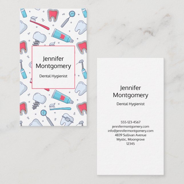 Teeth and Tools Dental Pattern Business Card (Front/Back)