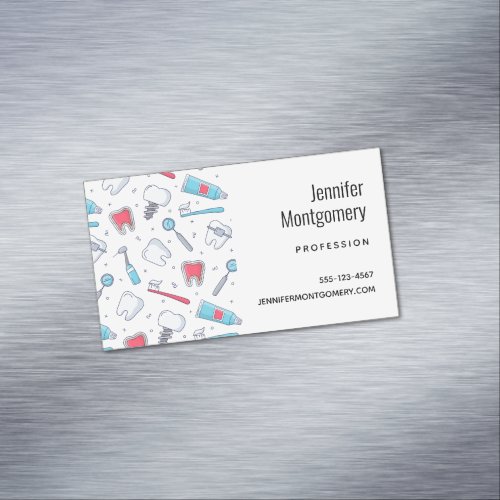 Teeth and Tools Dental Pattern Business Card Magnet