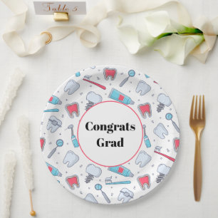 Teeth and Tools Dental Pattern Congrats Grad Paper Plates
