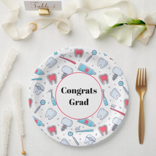 Teeth and Tools Dental Pattern Congrats Grad Paper Plates