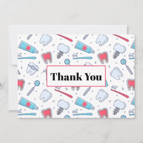 Teeth and Tools Dental Pattern Dentist Party Thank You Card