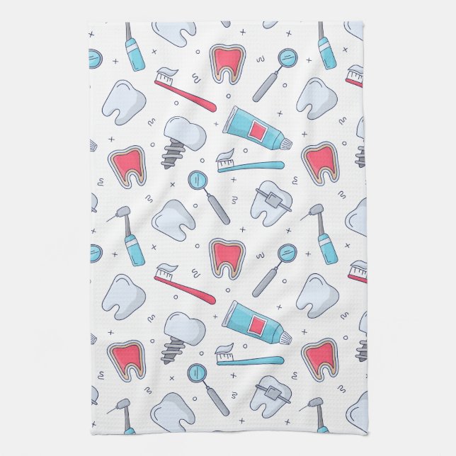 Teeth and Tools Dental Pattern Kitchen Towel (Vertical)