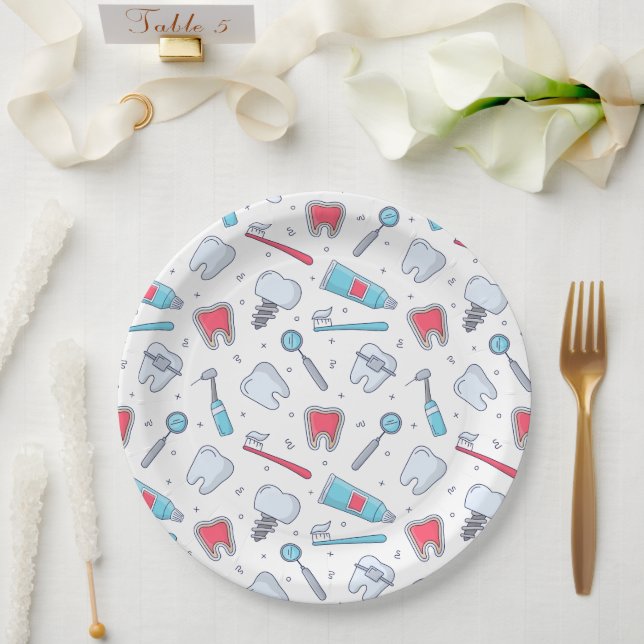 Teeth and Tools Dental Pattern Paper Plates (Wedding)